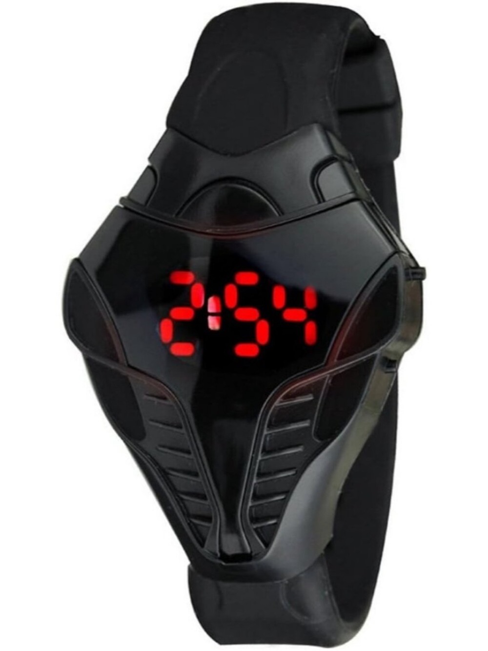 Men's Black Silicone Iron Triangle Dial LED Digital Cobra Sports Wrist Watch